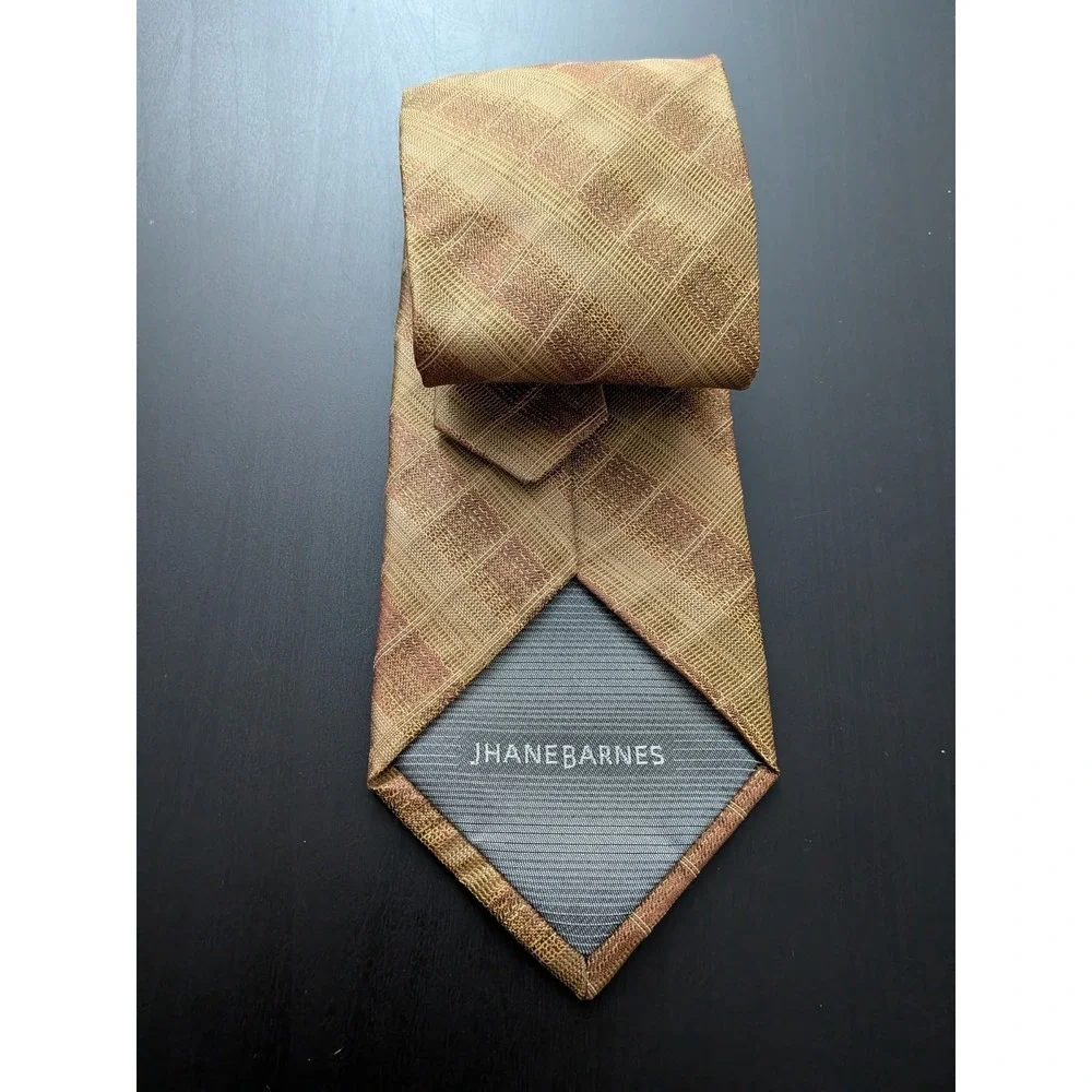 Jhane Barnes Tie Men's Golden Wheat Geometric 100%‎ Silk Necktie New NWT Italy